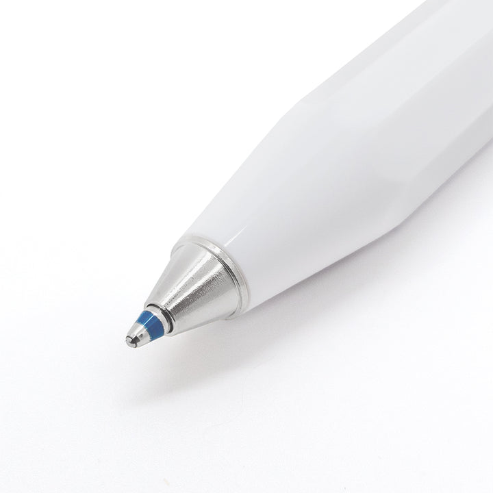 Close up of Kaweco X Kuromi Skyline Sport Ballpoint Pen – White's pen tip on a white background