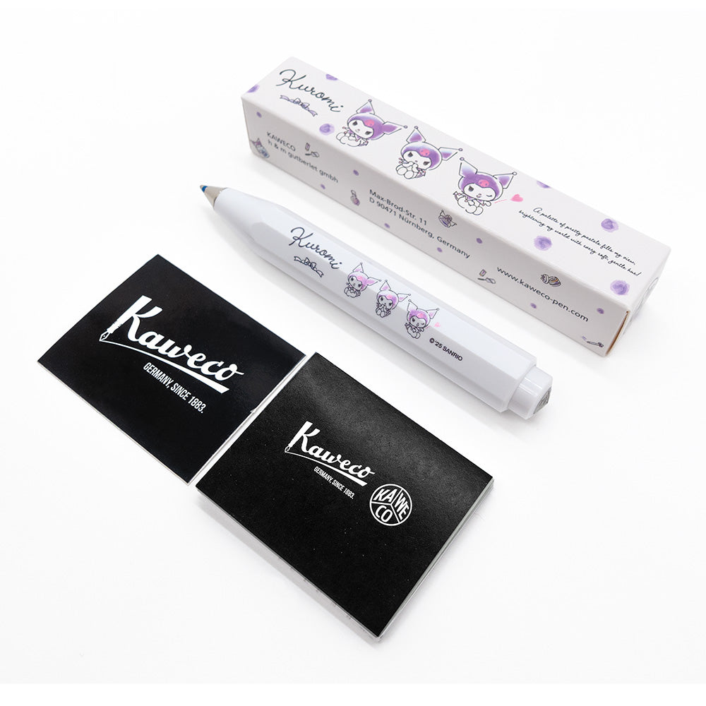 Kaweco X Kuromi Skyline Sport Ballpoint Pen – White with packaging and manual on a white background