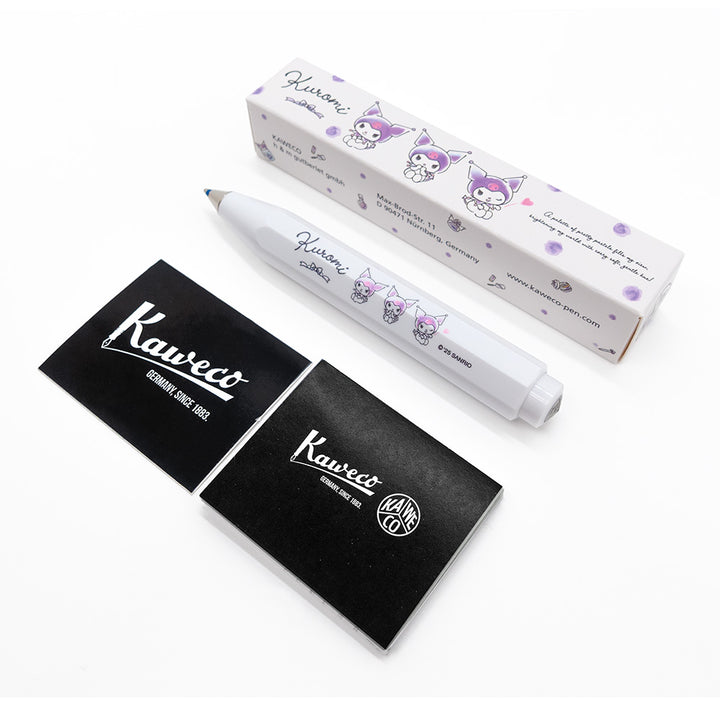 Kaweco X Kuromi Skyline Sport Ballpoint Pen – White with packaging and manual on a white background