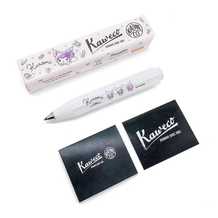 Kaweco X Kuromi Skyline Sport Ballpoint Pen – White with packaging and manual on a white background