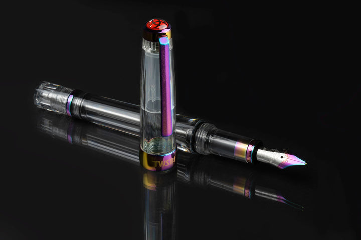 TWSBI VAC700R Fountain Pen – Iris on a black reflective surface