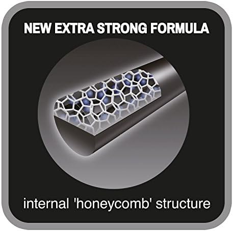 Illustration of a new extra strong formula with an internal honeycomb structure on a black background.