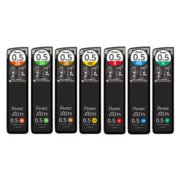 Full range of Pentel Ain Mechanical Pencil Lead Refills. Available in 0.3mm, 0.5mm, 0.7mm, and 0.9mm sizes with HB, B, 2B, and 4B hardness grades.