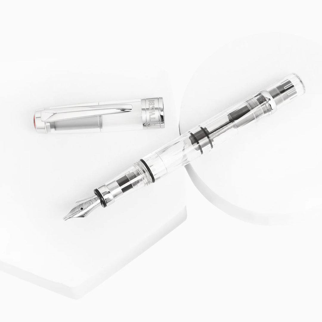 TWSBI Diamond 580 Fountain Pen – Clear, showing the cap and body on a white background