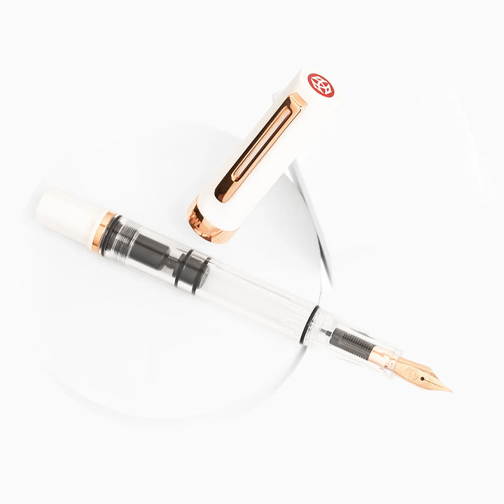 TWSBI ECO Fountain Pen – White Rose Gold with rose gold accents on a white background