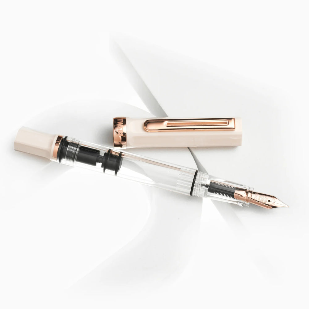 TWSBI ECO Fountain Pen – Creme Rose Gold with rose gold accents on a white background