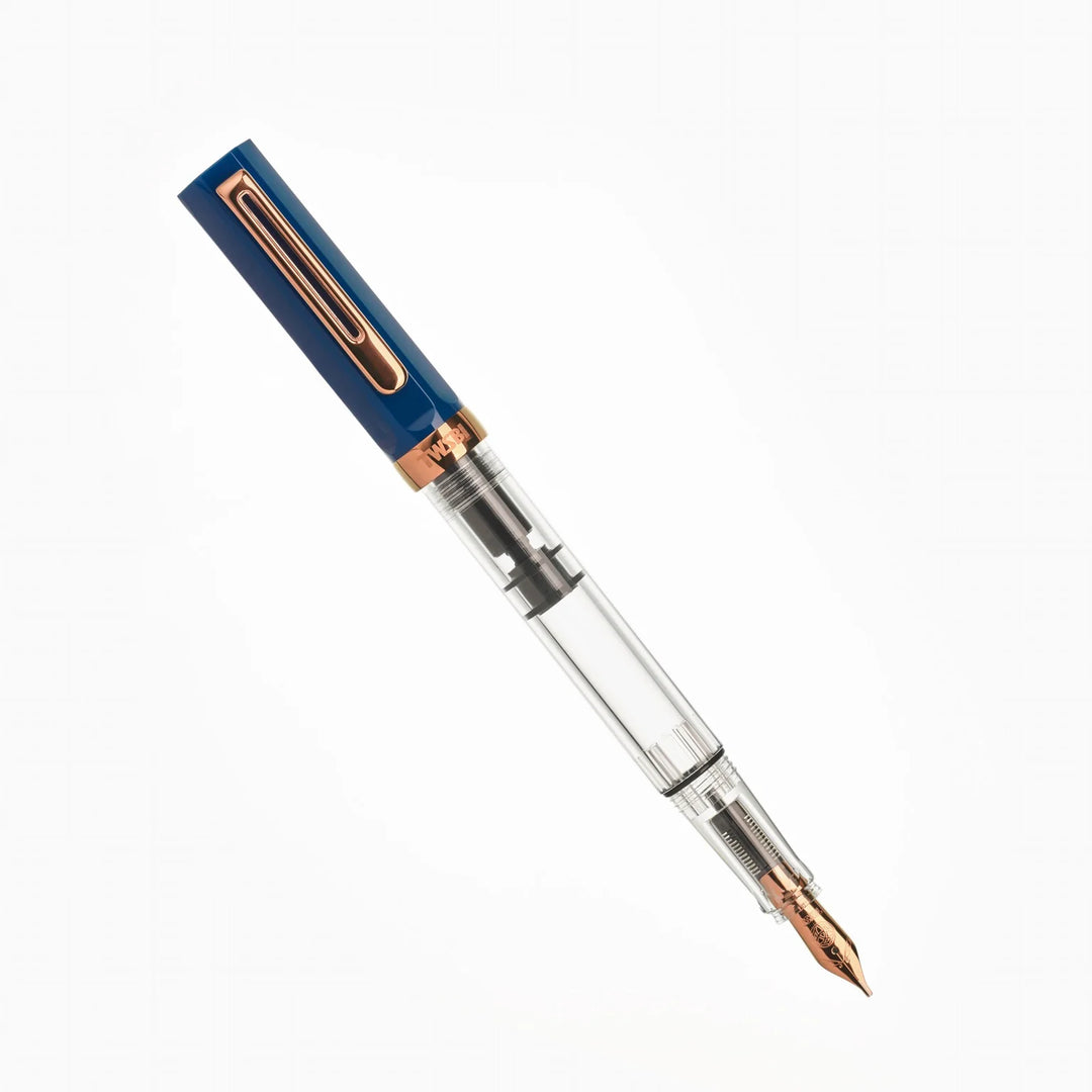 TWSBI ECO Fountain Pen – Indigo Blue Bronze, posted on a white background