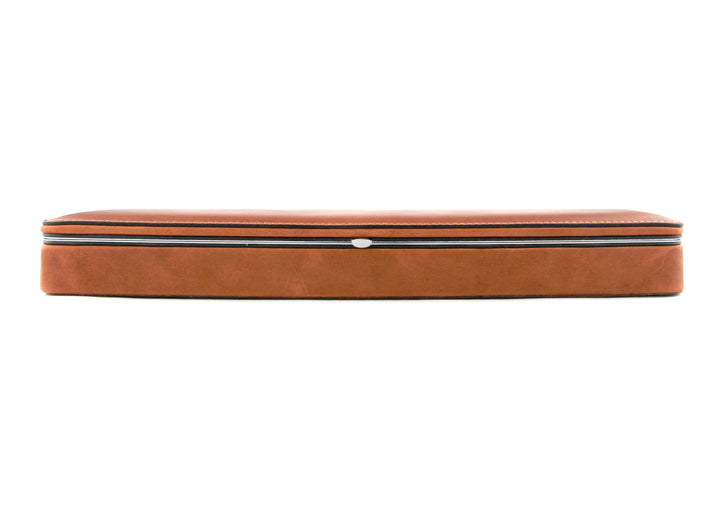 Front-on view of the closed F. Hammann 3976 Ruler Box in smooth Coxorange leather, emphasizing its sleek architectural silhouette.