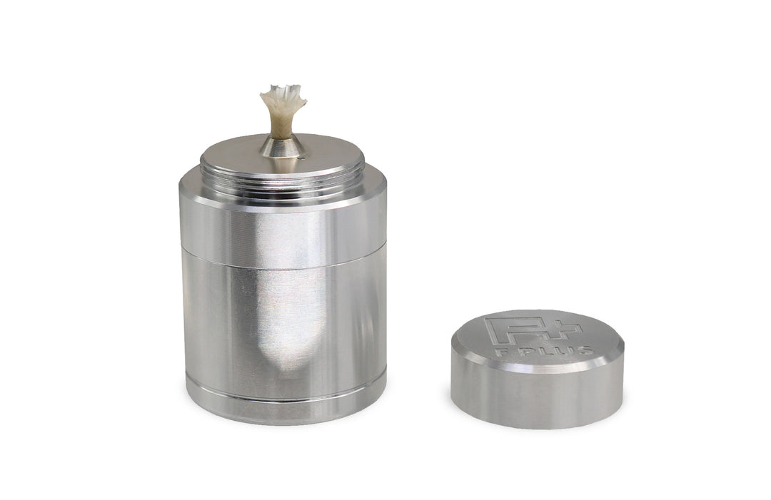 F Plus Duralumin Oil Candle with lid opened