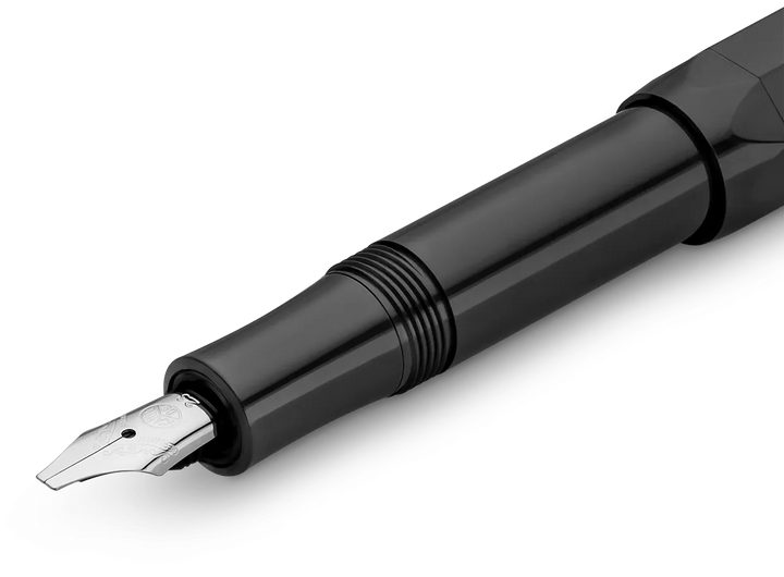 Kaweco Calligraphy Sport Fountain Pen in Black with silver trim and steel calligraphy nib.