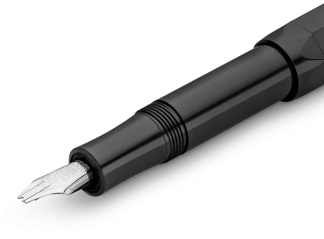 Kaweco Calligraphy Sport Fountain Pen in Black with silver trim and steel calligraphy nib.
