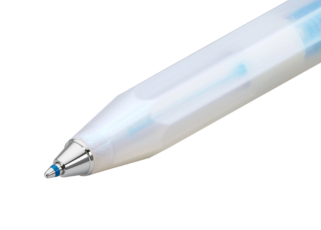 Kaweco Lunar Sport metal ballpoint pen tip showing a blue ink refill.