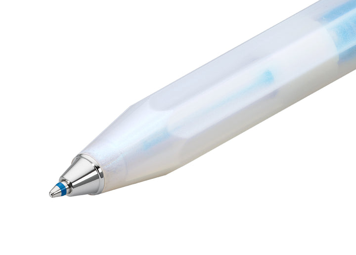 Kaweco Lunar Sport metal ballpoint pen tip showing a blue ink refill.