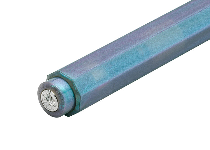 Kaweco Lunar Sport Shadow Blue ballpoint pen push-button with silver logo medallion.