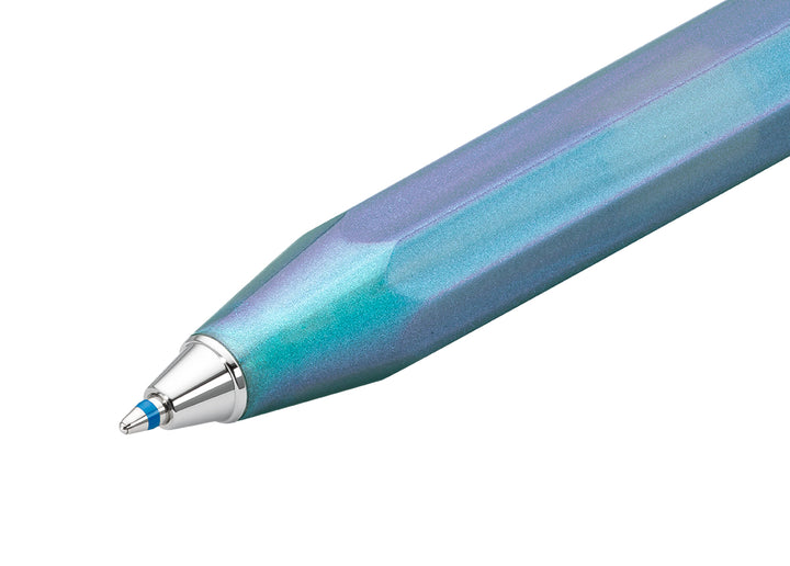 Kaweco Lunar Sport metal ballpoint pen tip showing a blue ink refill.