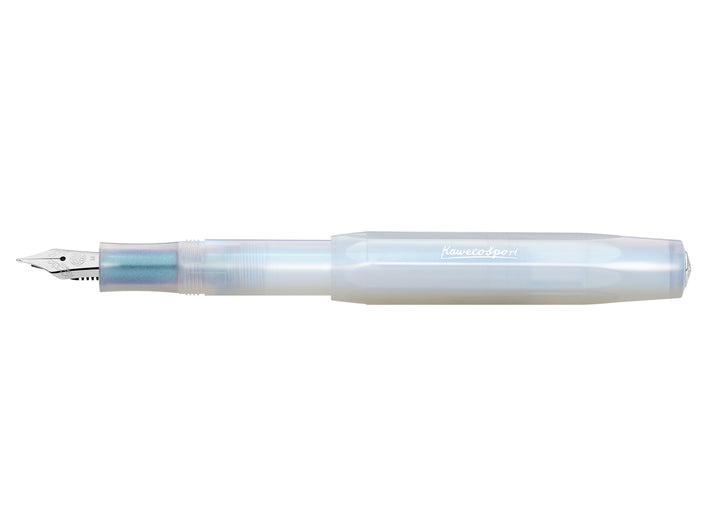 Kaweco Lunar Sport Fountain Pen in Light Blue showing stainless steel nib and posted cap.