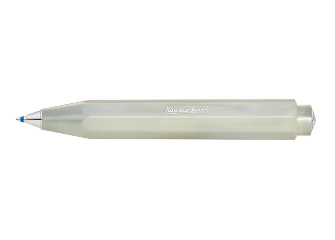 Kaweco Lunar Sport Ballpoint Pen in Light Green full body view showing the soft pearlescent finish and octagonal barrel.