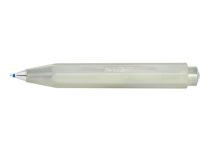 Kaweco Lunar Sport Ballpoint Pen in Light Green full body view showing the soft pearlescent finish and octagonal barrel.