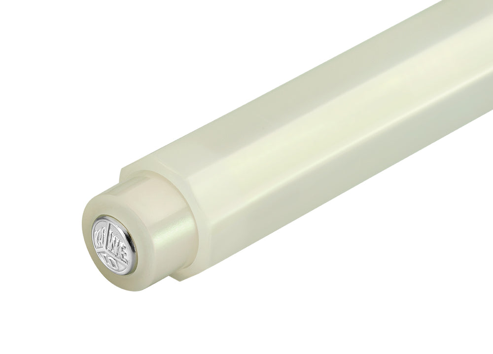 Macro view of the Kaweco logo embossing on the shimmering Lunar Sport Light Green body.