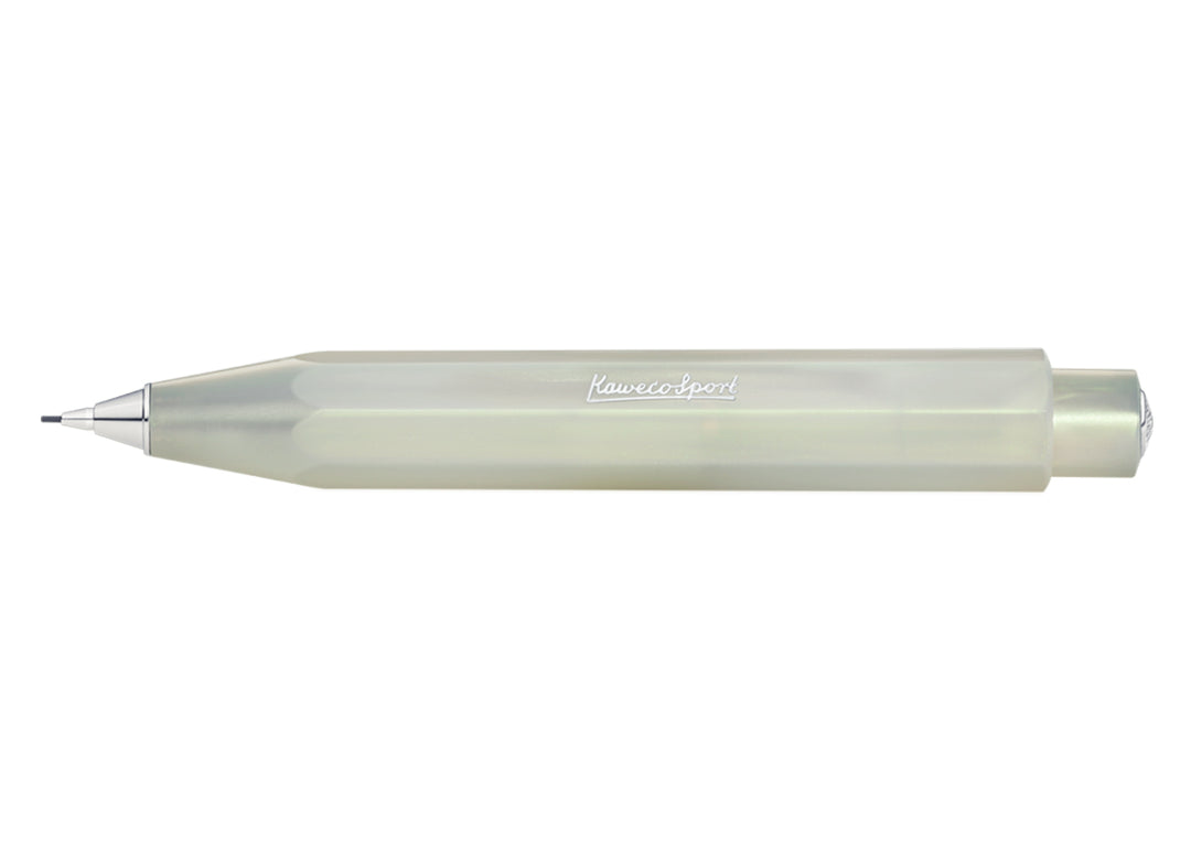 Kaweco Lunar Sport Mechanical Pencil in Light Green full body view showing the soft pearlescent finish and octagonal barrel.