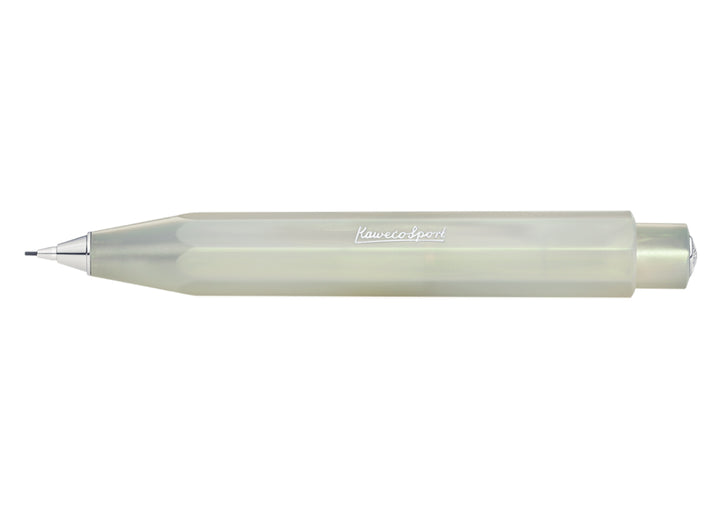 Kaweco Lunar Sport Mechanical Pencil in Light Green full body view showing the soft pearlescent finish and octagonal barrel.