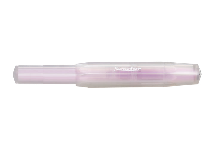 Kaweco Lunar Sport Fountain Pen in Light Purple closed, showing the silver Kaweco Sport logo on the pale mauve iridescent octagonal body.
