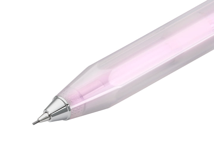Close-up of the silver tip and 0.7 mm graphite lead extending from the Kaweco Lunar Sport Mechanical Pencil in Light Purple.