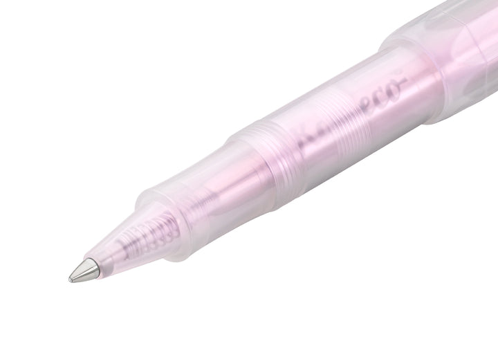 Close-up of the translucent grip section and 0.7 mm metal rollerball tip on the Kaweco Lunar Sport Rollerball Pen in Light Purple.