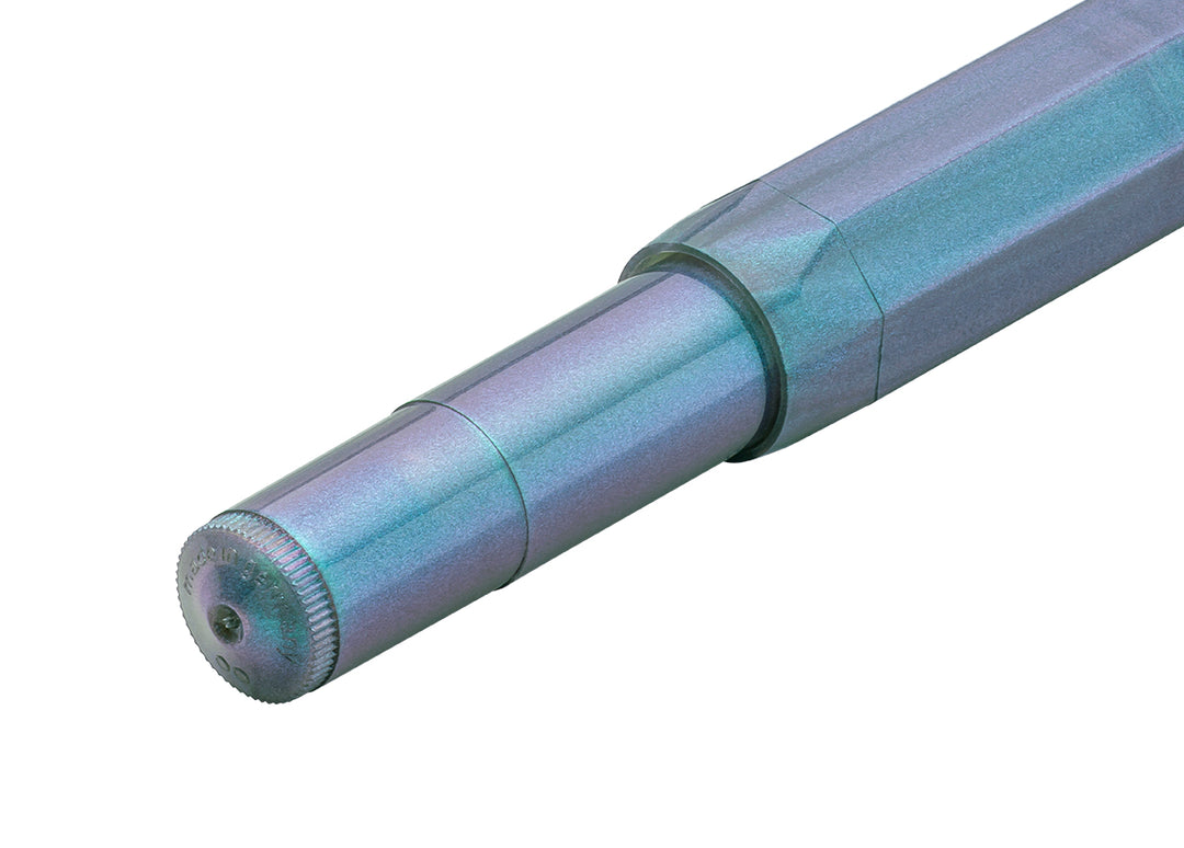 Kaweco Lunar Sport Shadow Blue rollerball pen barrel end showing Made in Germany branding.