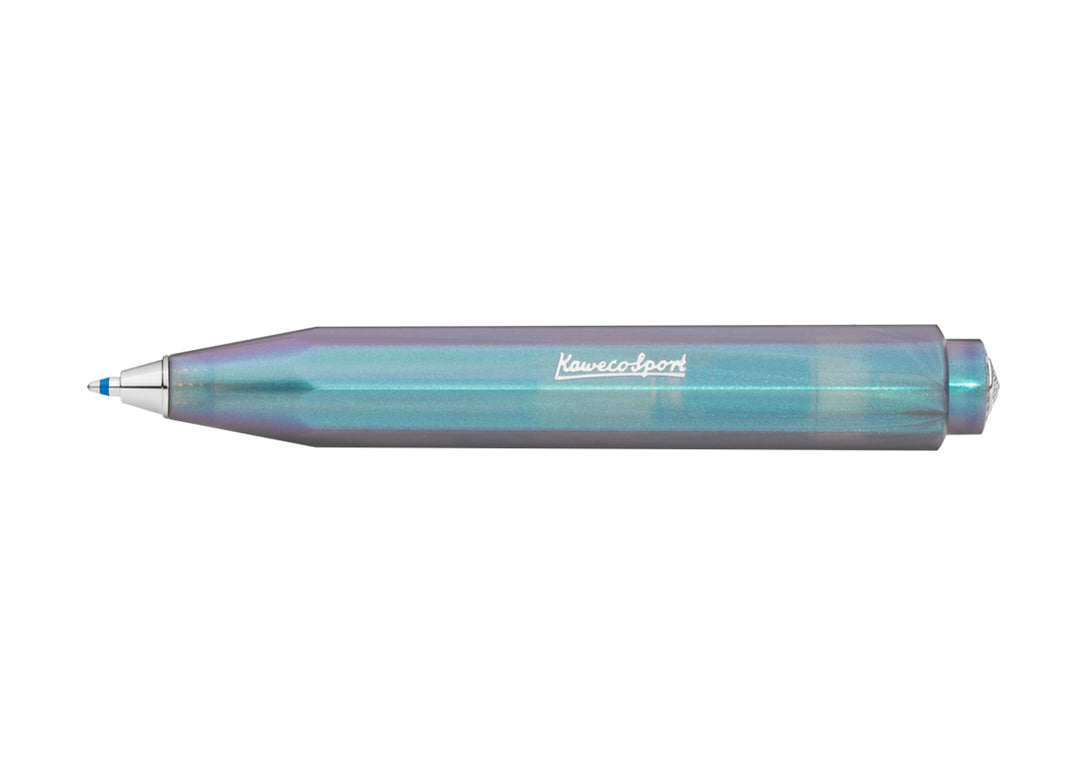 Kaweco Lunar Sport Ballpoint Pen in Shadow Blue with octagonal iridescent body.