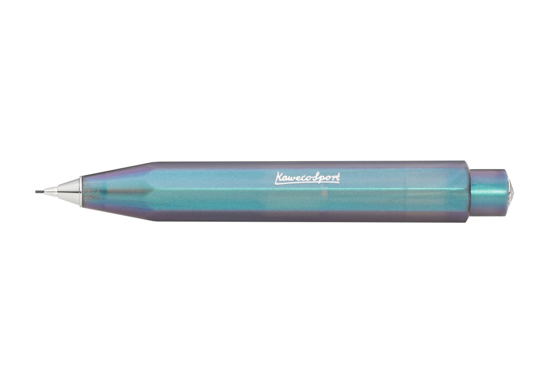 Kaweco Lunar Sport Mechanical Pencil in Shadow Blue with octagonal iridescent body.