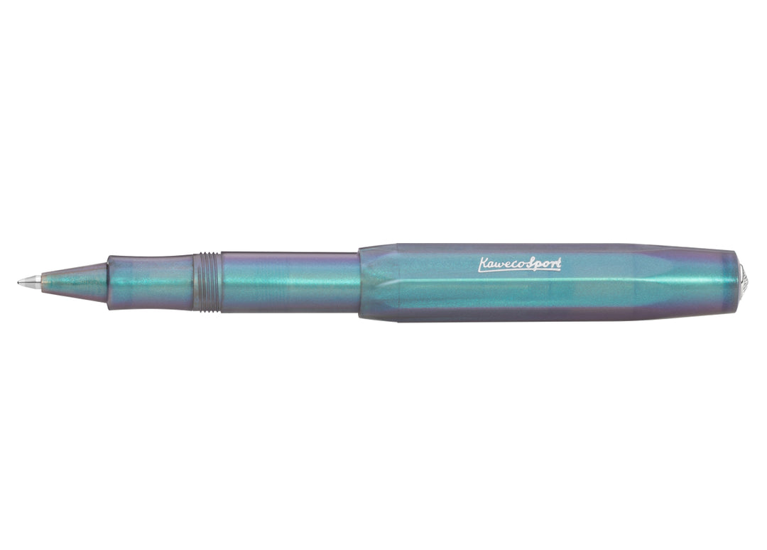 Kaweco Lunar Sport Rollerball Pen in Shadow Blue showing metal tip and posted cap.