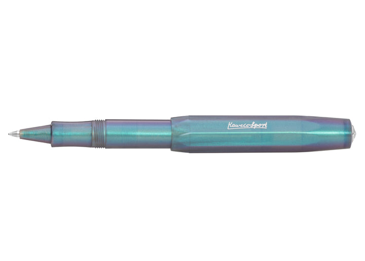 Kaweco Lunar Sport Rollerball Pen in Shadow Blue showing metal tip and posted cap.
