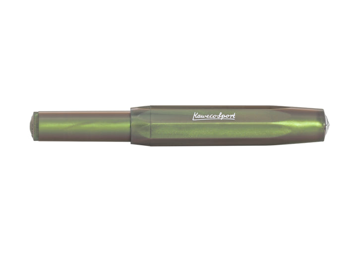 Kaweco Lunar Sport Fountain Pen Shadow Green closed, highlighting the compact pocket-size design and octagonal cap.