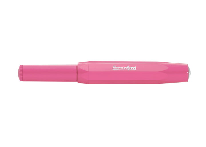 Kaweco Skyline Sport Rollerball Pen Pink closed showing compact pocket-size design and screw-on cap.