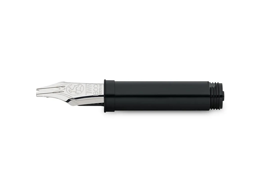 Kaweco 060 Steel Calligraphy Spare Nib with threaded replacement housing and silver steel nib.
