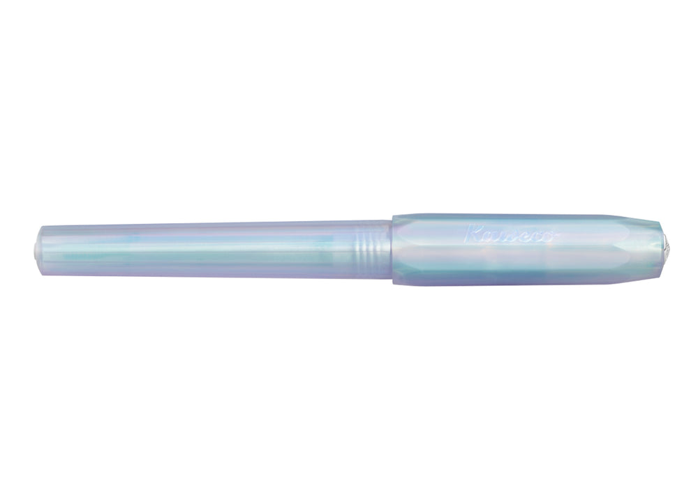 Kaweco Perkeo Fountain Pen Iridescent Pearl closed, highlighting the unique 16-sided barrel and octagonal cap.