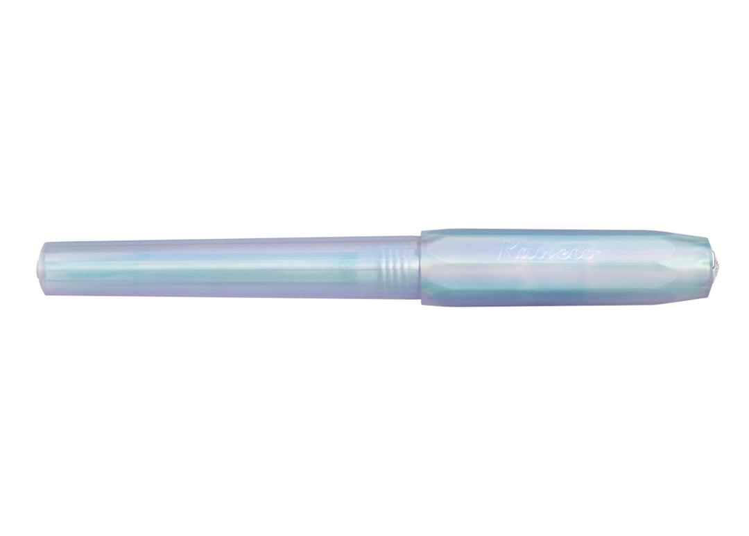 Kaweco Perkeo Fountain Pen Iridescent Pearl closed, highlighting the unique 16-sided barrel and octagonal cap.