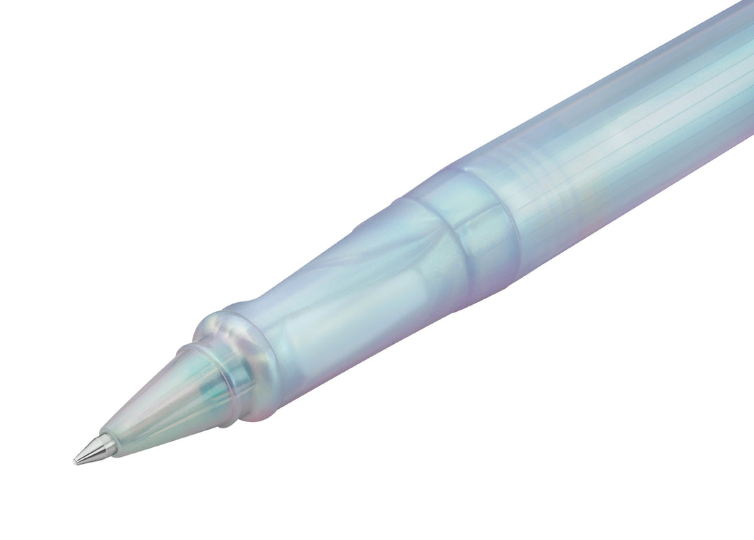 Macro shot of the Kaweco Perkeo rollerball tip and translucent grip section.