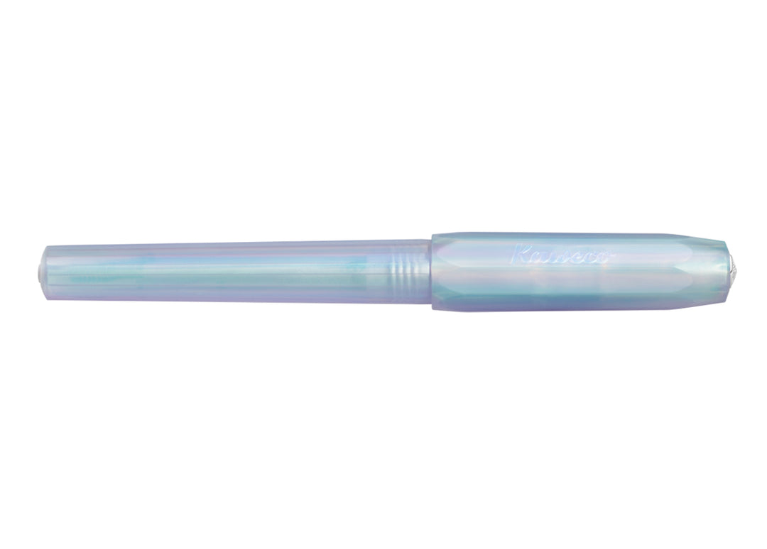 Kaweco Perkeo Rollerball Pen Iridescent Pearl closed, showing the transition from 16-sided barrel to octagonal cap.