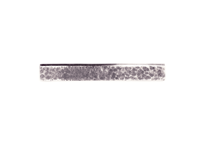 Kurogane Kazura Hand-Forged Steel Ruler by Inoue Tool Works with a hammered finish and kanji numerals.