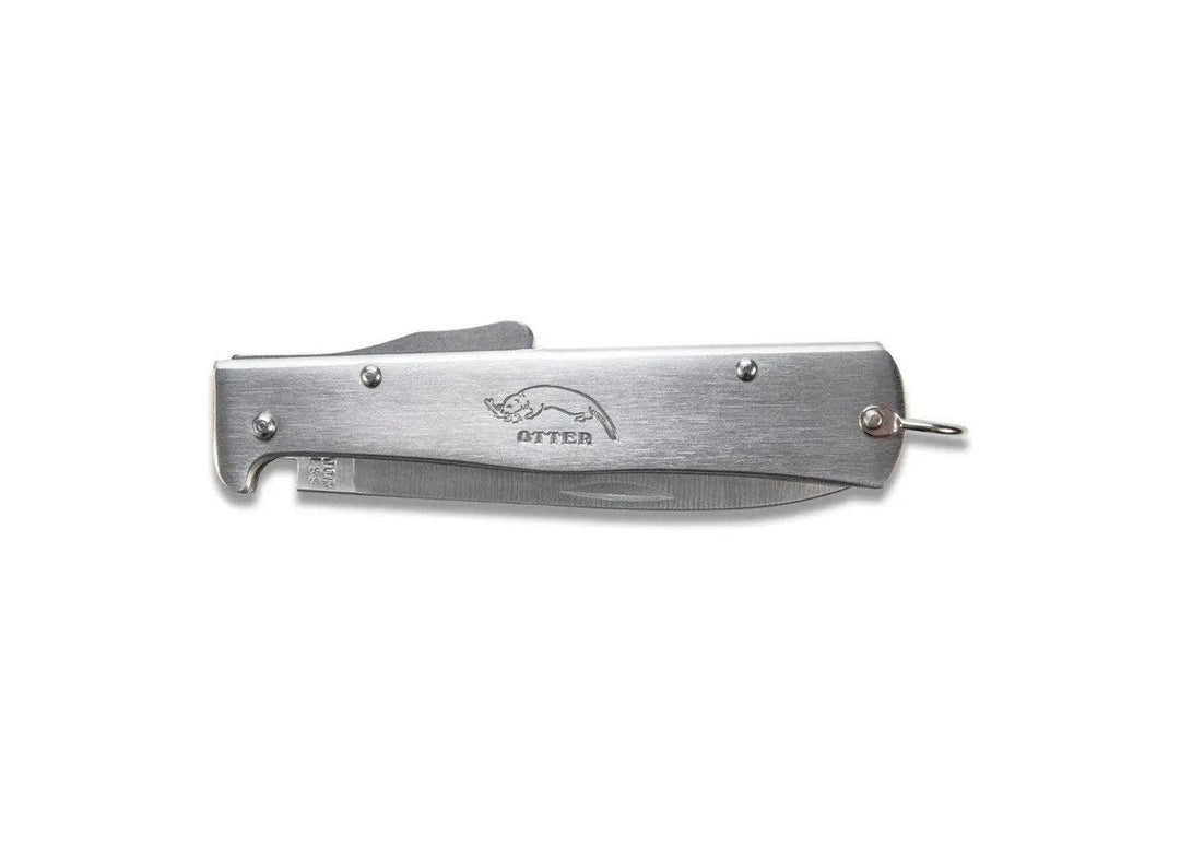 Otter Mercator Stainless Steel Pocket Knife in the closed position, illustrating its refined brushed finish and slim profile for everyday carry.