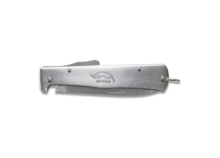Otter Mercator Stainless Steel Pocket Knife in the closed position, illustrating its refined brushed finish and slim profile for everyday carry.