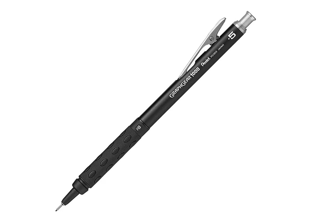 Pentel GraphGear 1000 Anniversary Edition PG1015-ANA 0.5mm heavy-duty drafting pencil in stealth black, full body view.