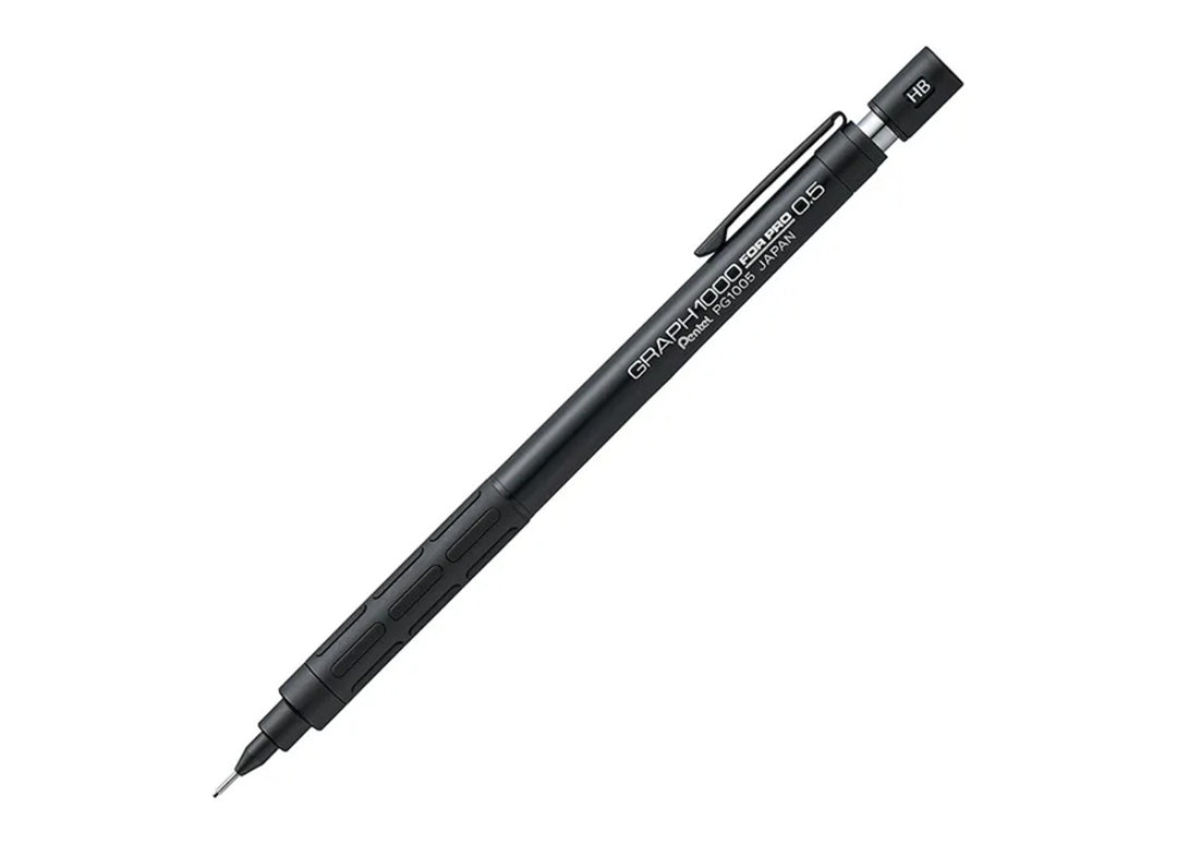 Pentel Graph 1000 Anniversary Edition PG1005-ANA 0.5mm stealth black drafting pencil, full body view.