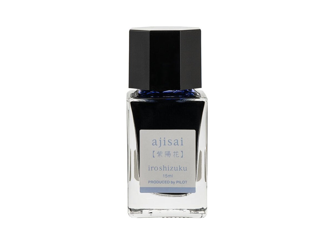 Pilot Iroshizuku Ajisai (Hydrangea) 15ml mini glass ink bottle filled with soft periwinkle blue fountain pen ink