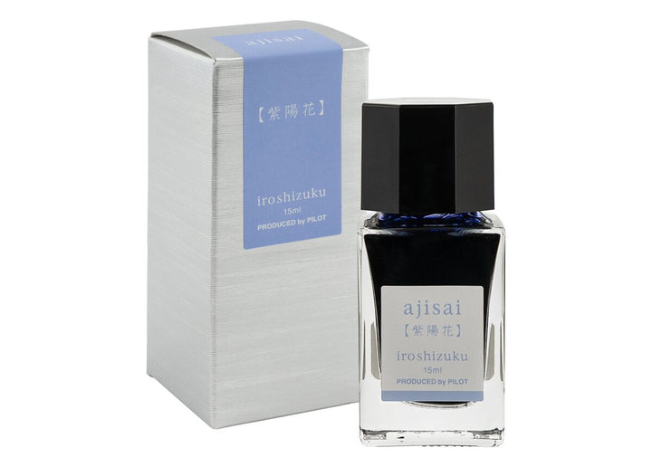 Pilot Iroshizuku Ajisai (Hydrangea) 15ml glass fountain pen ink bottle with silver presentation box