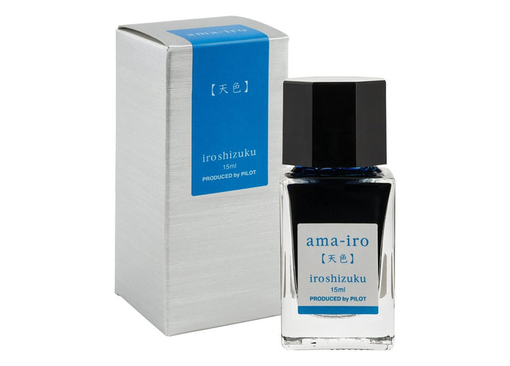 Pilot Iroshizuku Ama-iro (Sky Blue) 15ml glass fountain pen ink bottle with silver presentation box