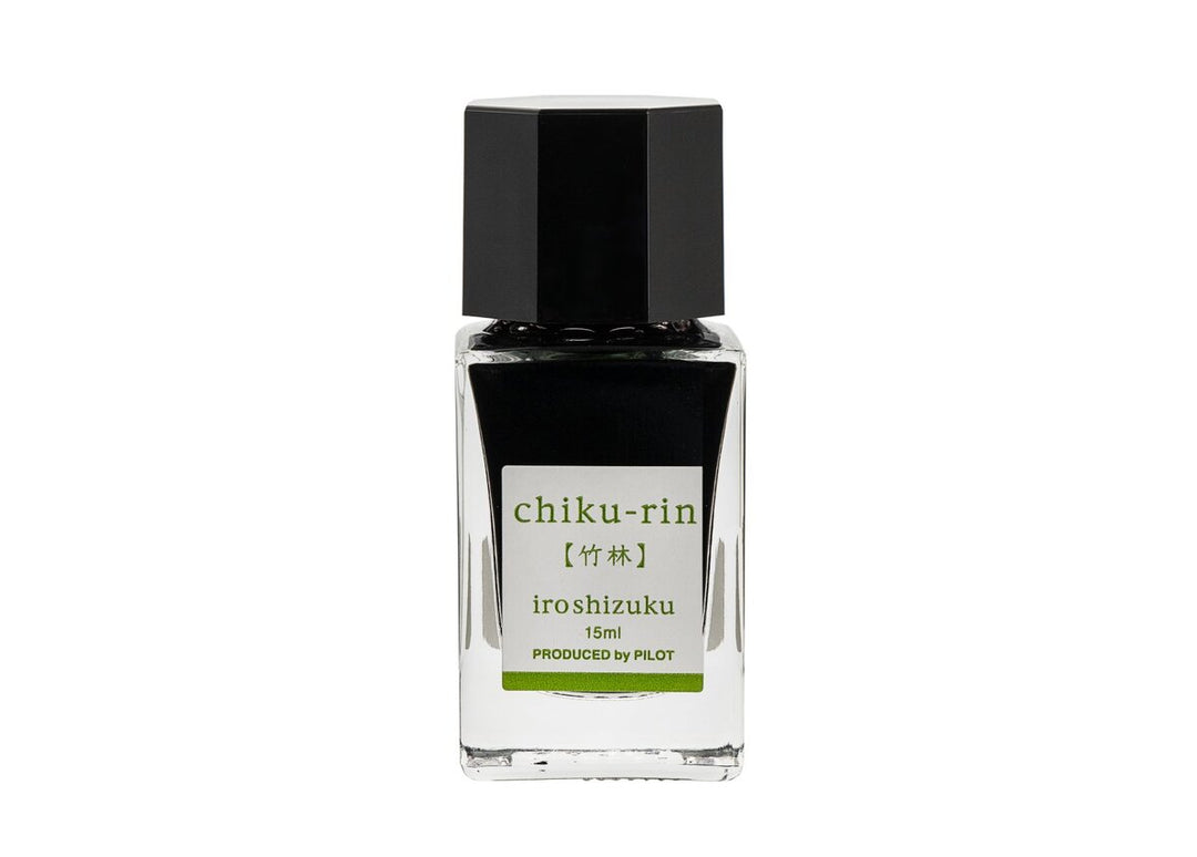 Pilot Iroshizuku Chiku-rin (Bamboo Forest) 15ml mini glass ink bottle filled with light bamboo green fountain pen ink