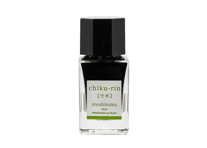 Pilot Iroshizuku Chiku-rin (Bamboo Forest) 15ml mini glass ink bottle filled with light bamboo green fountain pen ink